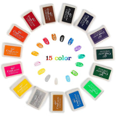 15-Color Craft Ink Pad Set – Multi-Surface Quick-Dry Stamp Ink for Paper, Fabric & Wood