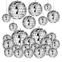 20-Pack Mini Disco Ball Decorations – Assorted Sizes Hanging Mirror Disco Balls with Ropes for Party, Wedding & Halloween