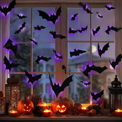 36-Pcs 3D Lighted Halloween Bat Decor – Removable Wall Stickers with Flashing LEDs for Indoor & Outdoor Use