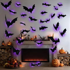 36-Pcs 3D Lighted Halloween Bat Decor – Removable Wall Stickers with Flashing LEDs for Indoor & Outdoor Use