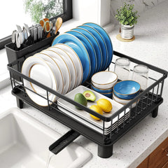 Dish Drying Rack – Space-Saving Stainless Steel Drainer with Utensil Holder & Drainboard