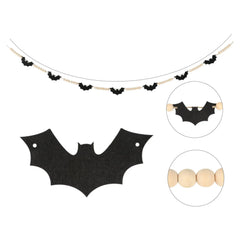 Felt Bats Wood Bead Garland – 5ft Spooky Rustic Halloween Decor with Natural Jute Rope
