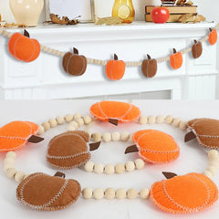 Felt Pumpkin Bead Garland – Boho Chic Fall Decor for Mantel, Shelf & Doorway