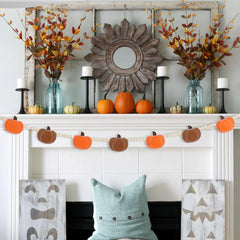 Felt Pumpkin Bead Garland – Boho Chic Fall Decor for Mantel, Shelf & Doorway