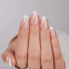 French Tip Press On Nails – Classic White Almond Shaped Reusable Fake Nails with Full Application Kit