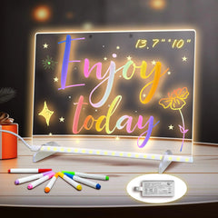 LED Light-Up Drawing Board – 13.7"x10" Color-Changing Acrylic Dry Erase Board with 7 Markers & Stand