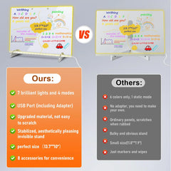 LED Light-Up Drawing Board – 13.7"x10" Color-Changing Acrylic Dry Erase Board with 7 Markers & Stand