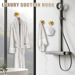 No-Drill Suction Cup Hooks – Brushed Gold Shower & Wall Hooks for Towels, Robes & Loofahs, Halloween Christmas Decorations