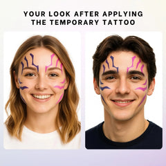 Purple Temporary Tattoo Stickers – 4 PCS Realistic Purple Body Art + 4 PCS UV Fluorescent Tattoos (Under Black Light) | Waterproof | For Cosplay, Halloween, and Party Makeup