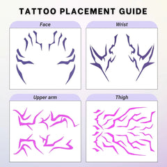 Purple Temporary Tattoo Stickers – 4 PCS Realistic Purple Body Art + 4 PCS UV Fluorescent Tattoos (Under Black Light) | Waterproof | For Cosplay, Halloween, and Party Makeup