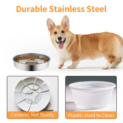 Slow Feeder Dog Bowl – 2-Cup Stainless Steel Puzzle Dish for Small & Medium Dogs & Cats