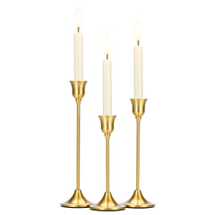 Taper Candle Stick Holder - 3PCS Brass Gold Pillar Tall Candlestick Holders Metal Vintage Decor Dinner Table Centerpieces Decorations for Wedding Fireplace Mantel Housewarming Gift