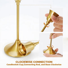 Taper Candle Stick Holder - 3PCS Brass Gold Pillar Tall Candlestick Holders Metal Vintage Decor Dinner Table Centerpieces Decorations for Wedding Fireplace Mantel Housewarming Gift