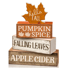 4-Piece Wooden Maple Leaf Fall Decor Set – Rustic Tiered Tray Decorations for Thanksgiving & Autumn Home Decor
