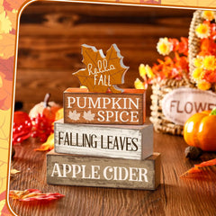 4-Piece Wooden Maple Leaf Fall Decor Set – Rustic Tiered Tray Decorations for Thanksgiving & Autumn Home Decor