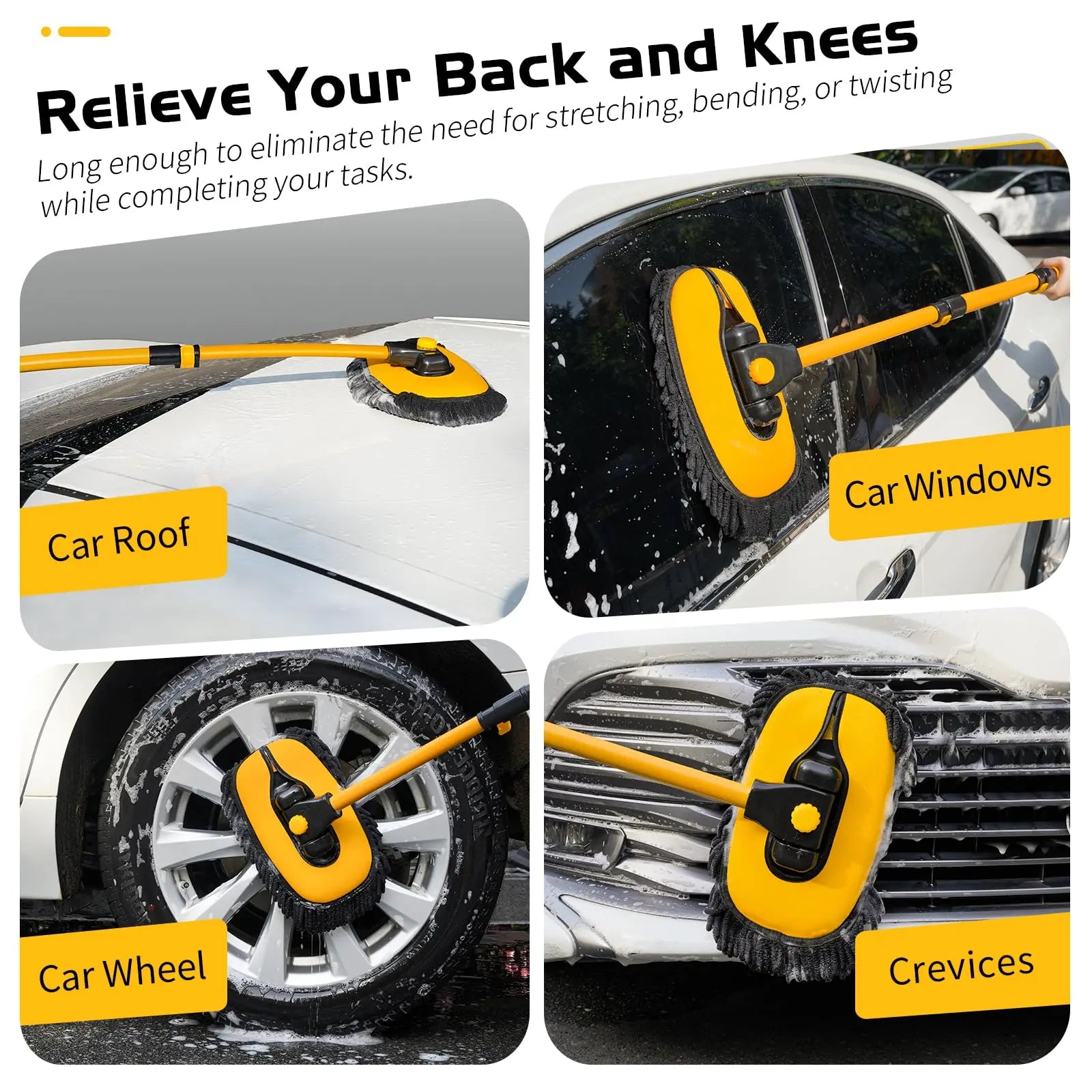 Adjustable Curved Car Wash Mop – Extendable Brush with 90° Rotating Head for Effortless Cleaning