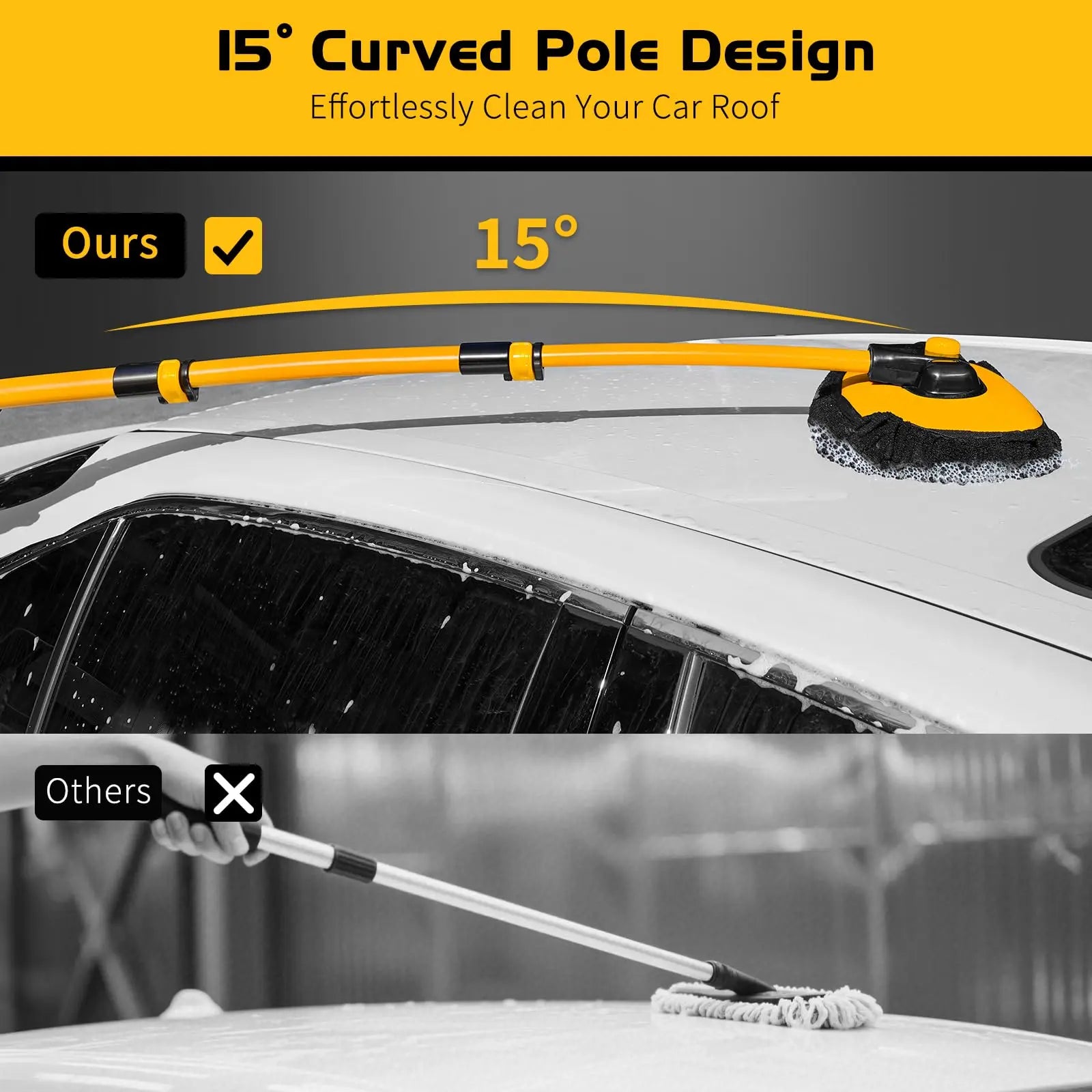 Adjustable Curved Car Wash Mop – Extendable Brush with 90° Rotating Head for Effortless Cleaning