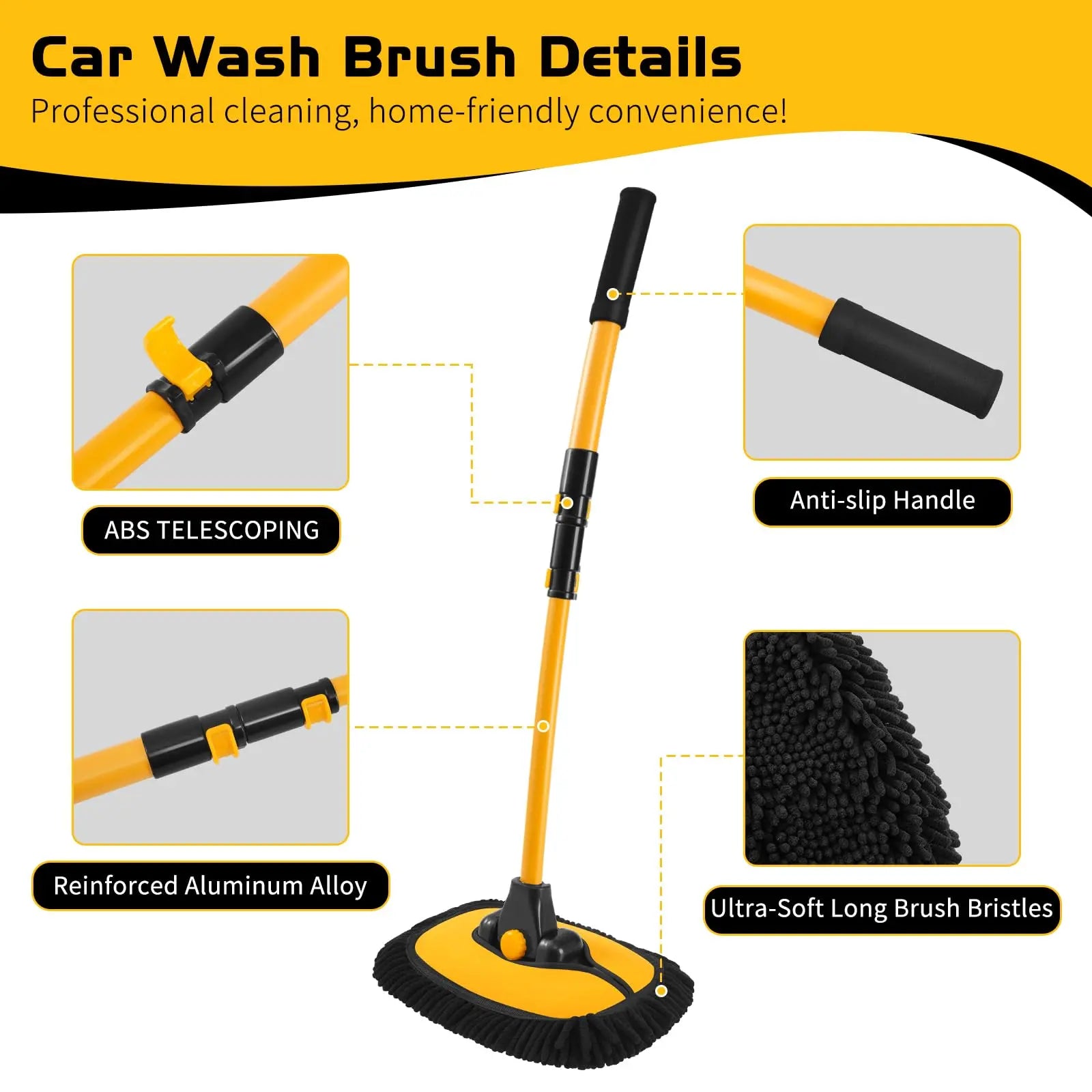Adjustable Curved Car Wash Mop – Extendable Brush with 90° Rotating Head for Effortless Cleaning