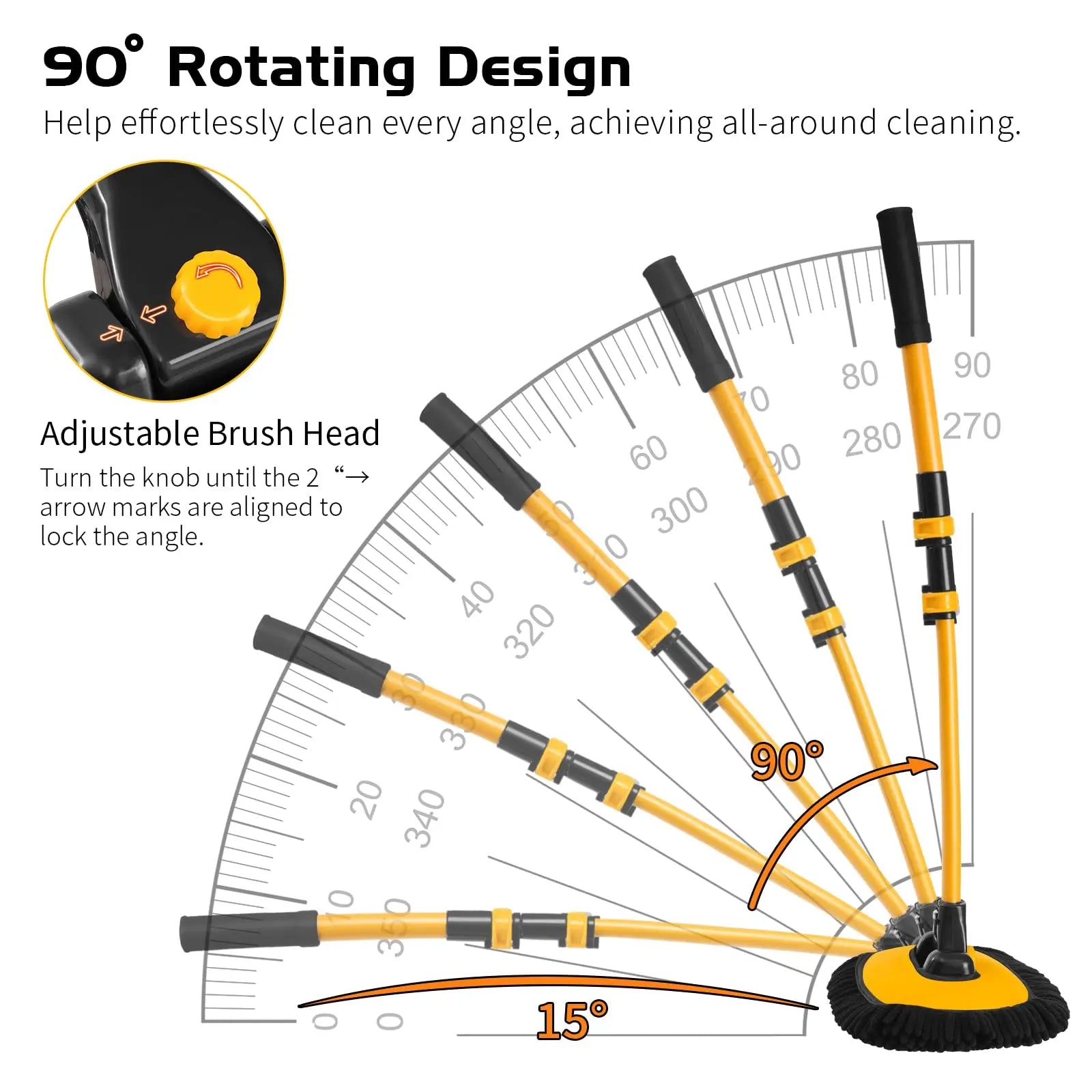 Adjustable Curved Car Wash Mop – Extendable Brush with 90° Rotating Head for Effortless Cleaning