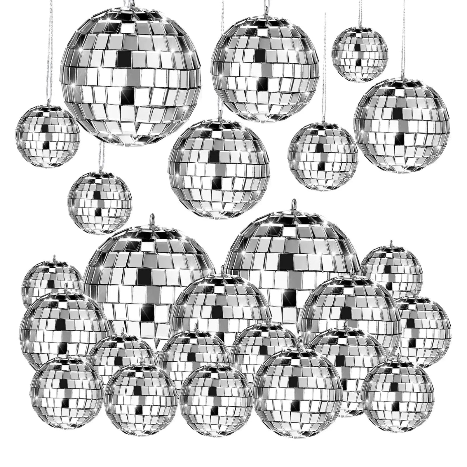 20-Pack Mini Disco Ball Decorations – Assorted Sizes Hanging Mirror Disco Balls with Ropes for Party, Wedding & Halloween