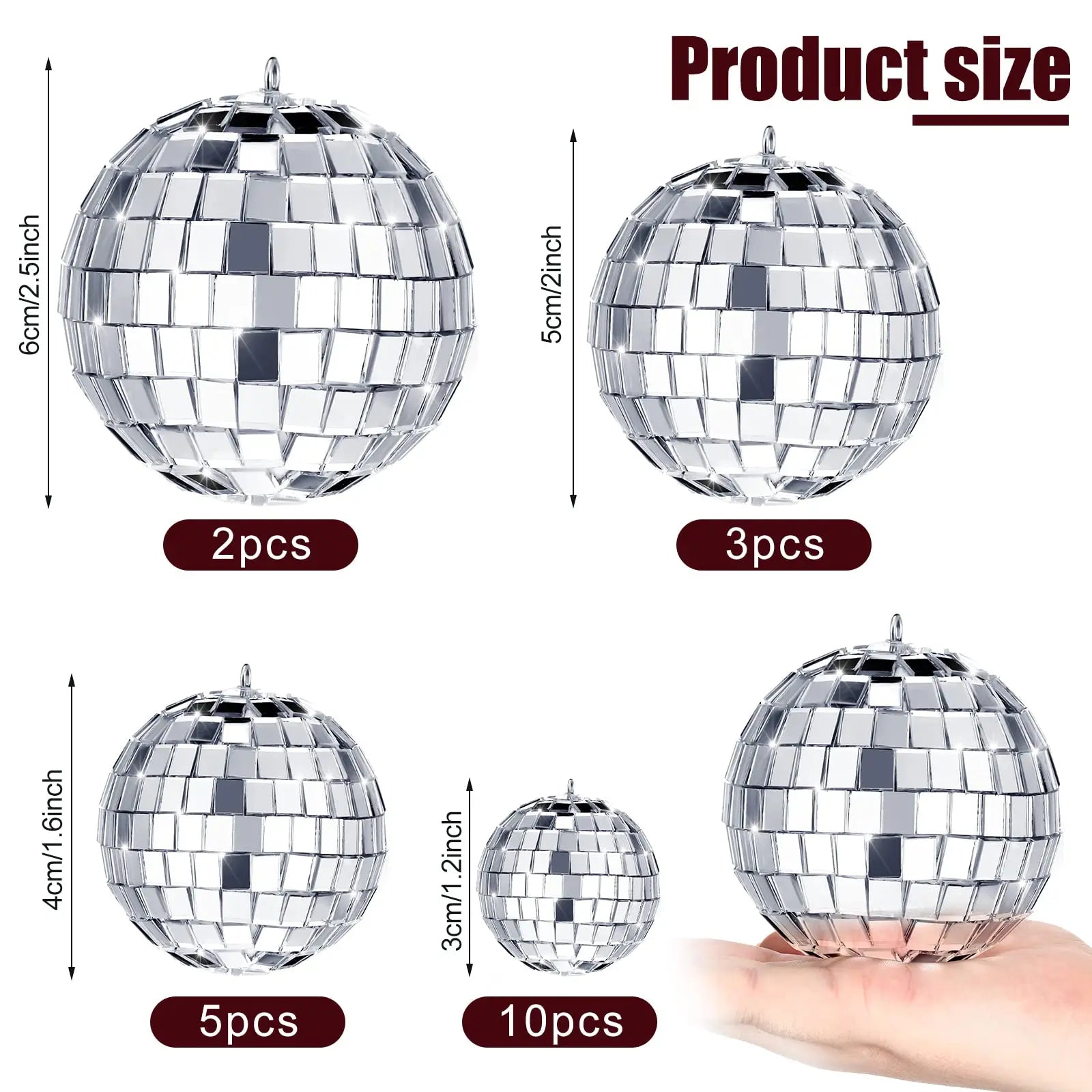 20-Pack Mini Disco Ball Decorations – Assorted Sizes Hanging Mirror Disco Balls with Ropes for Party, Wedding & Halloween