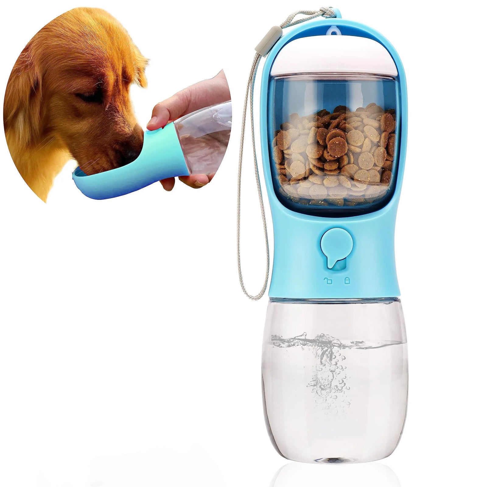 2-in-1 Pet Water Bottle & Food Container – Choose Your Size: 10oz or 19oz Portable Dispenser with Carbon Filter