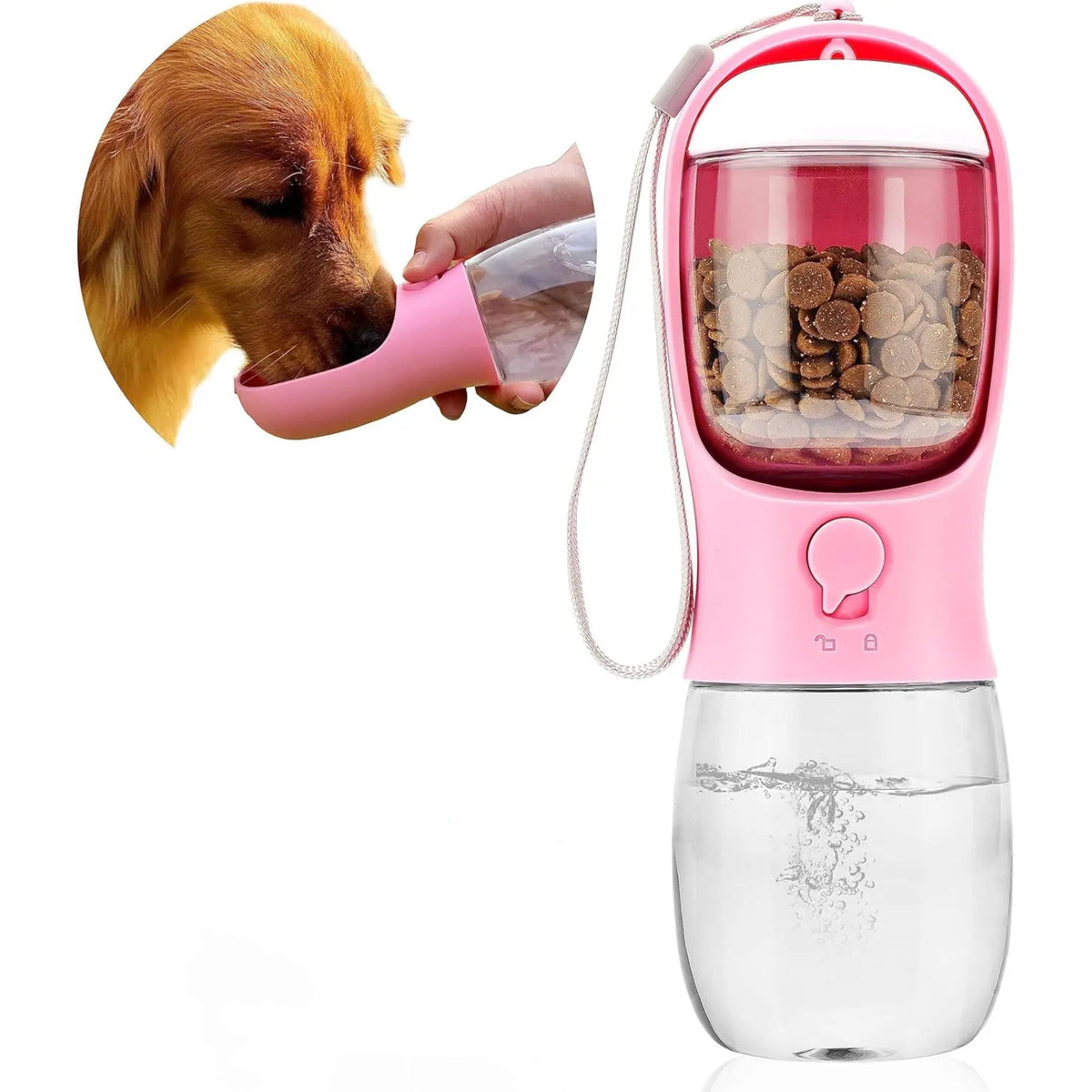 2-in-1 Pet Water Bottle & Food Container – Choose Your Size: 10oz or 19oz Portable Dispenser with Carbon Filter