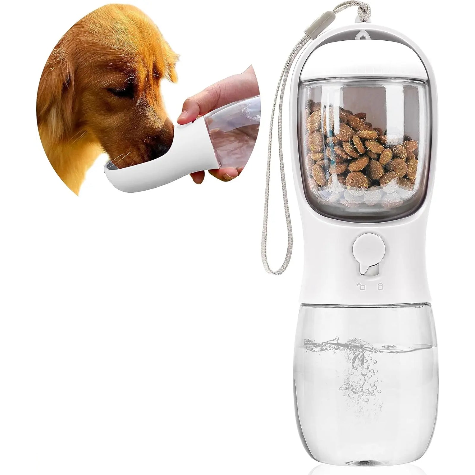 2-in-1 Pet Water Bottle & Food Container – Choose Your Size: 10oz or 19oz Portable Dispenser with Carbon Filter