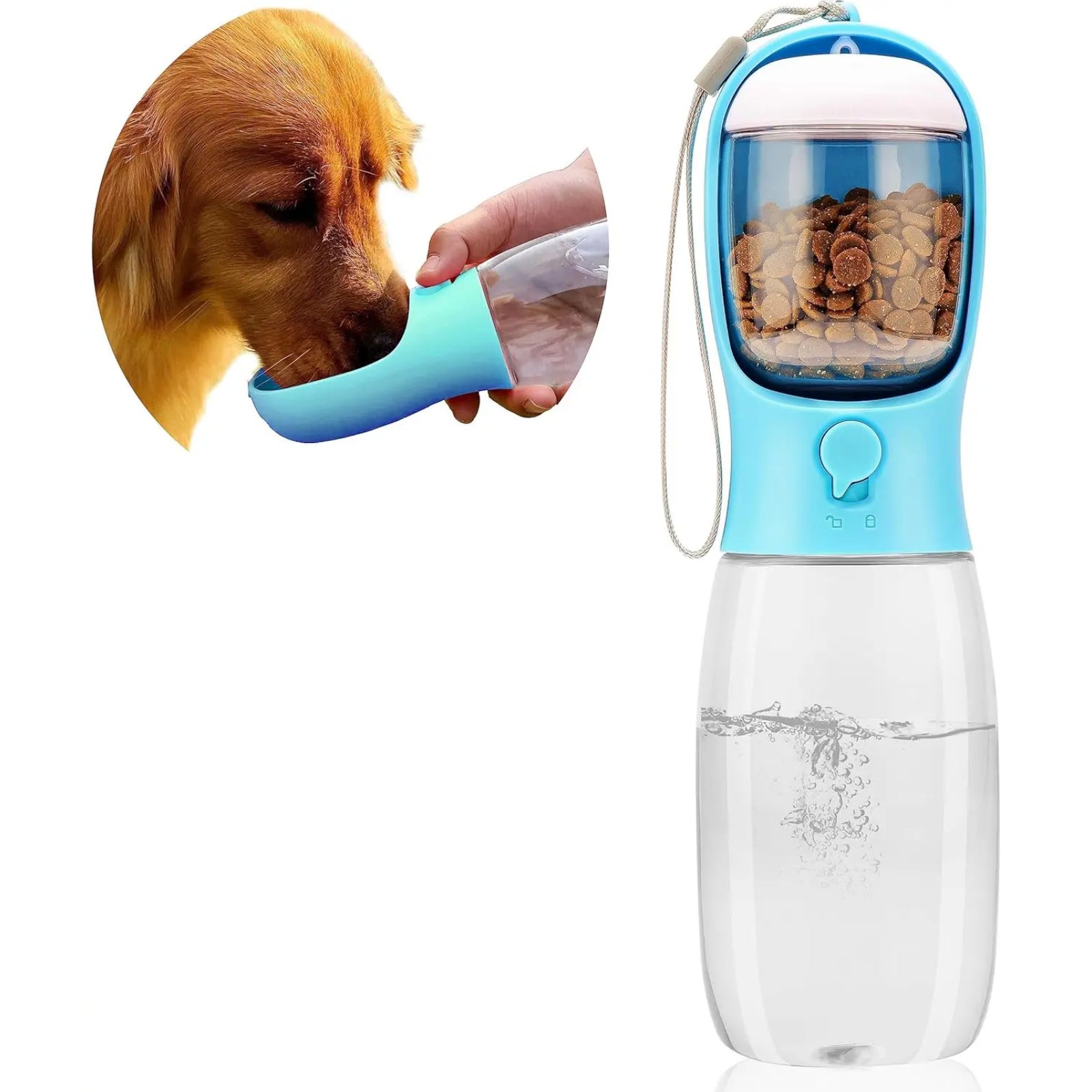 2-in-1 Pet Water Bottle & Food Container – Choose Your Size: 10oz or 19oz Portable Dispenser with Carbon Filter