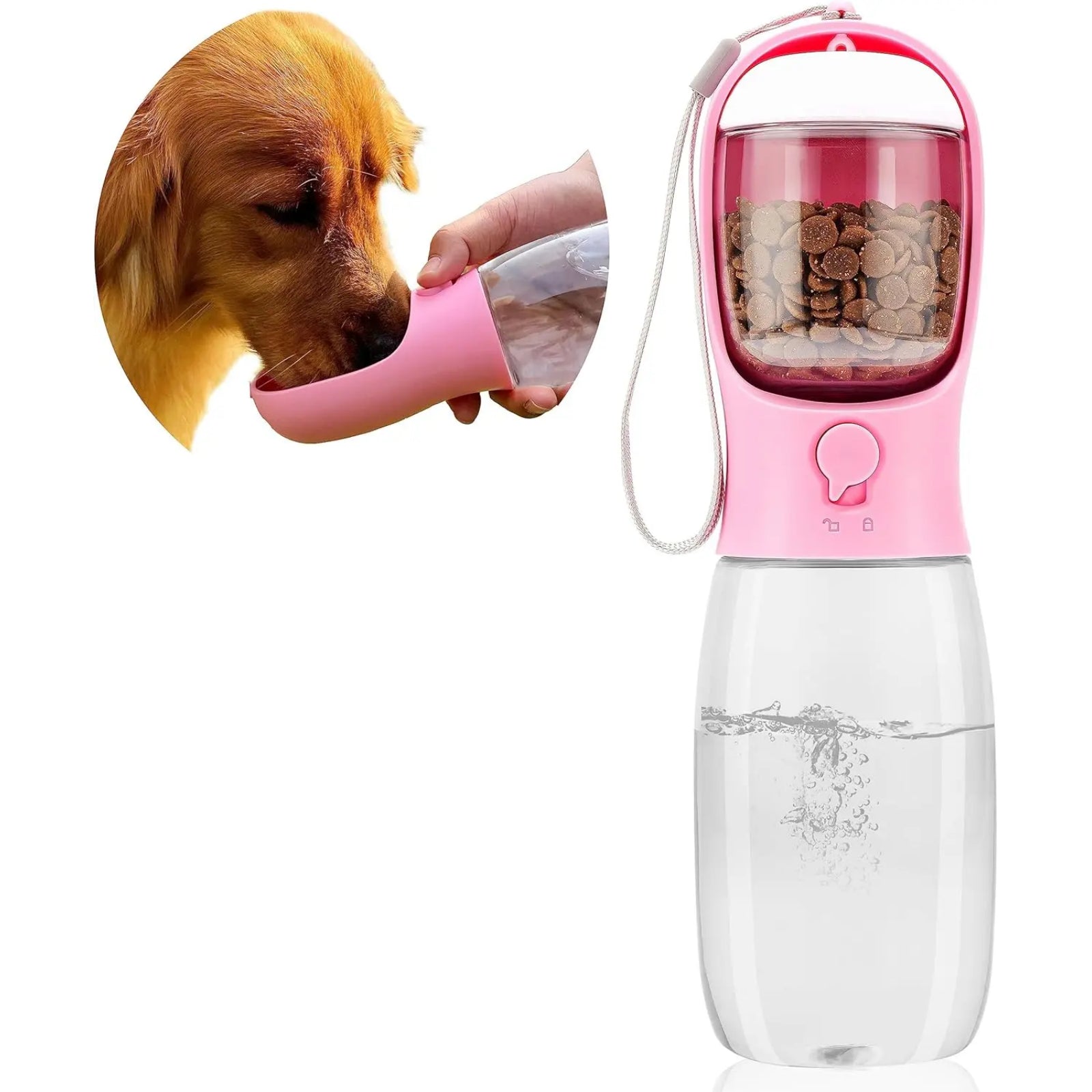 2-in-1 Pet Water Bottle & Food Container – Choose Your Size: 10oz or 19oz Portable Dispenser with Carbon Filter