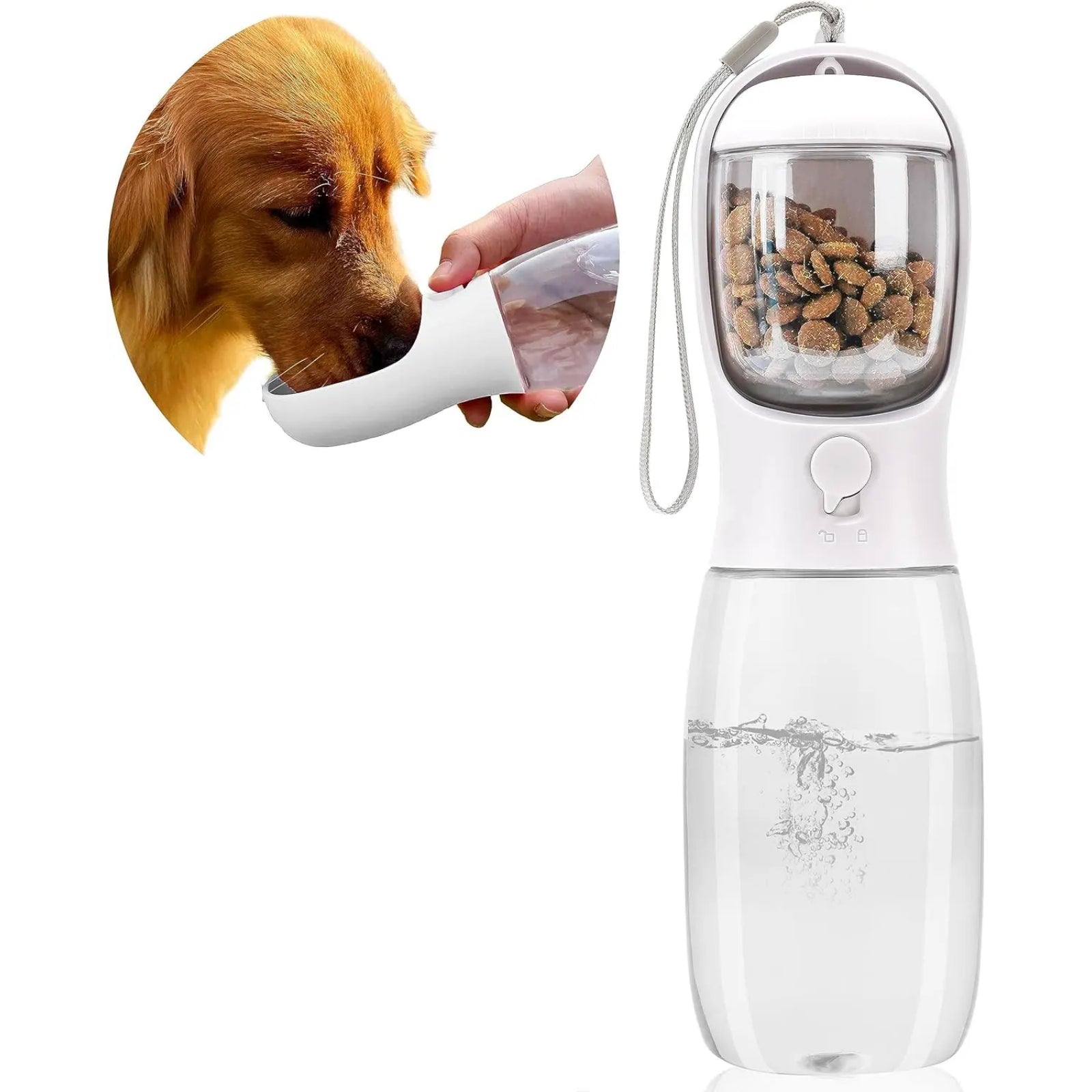 2-in-1 Pet Water Bottle & Food Container – Choose Your Size: 10oz or 19oz Portable Dispenser with Carbon Filter