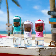 2-in-1 Pet Water Bottle & Food Container – Choose Your Size: 10oz or 19oz Portable Dispenser with Carbon Filter