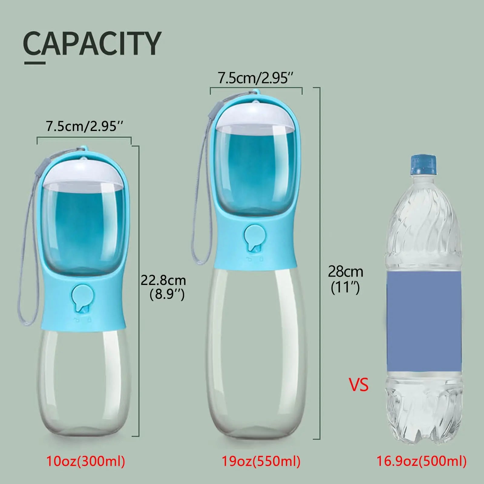 2-in-1 Pet Water Bottle & Food Container – Choose Your Size: 10oz or 19oz Portable Dispenser with Carbon Filter