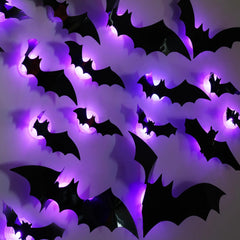 36-Pcs 3D Lighted Halloween Bat Decor – Removable Wall Stickers with Flashing LEDs for Indoor & Outdoor Use
