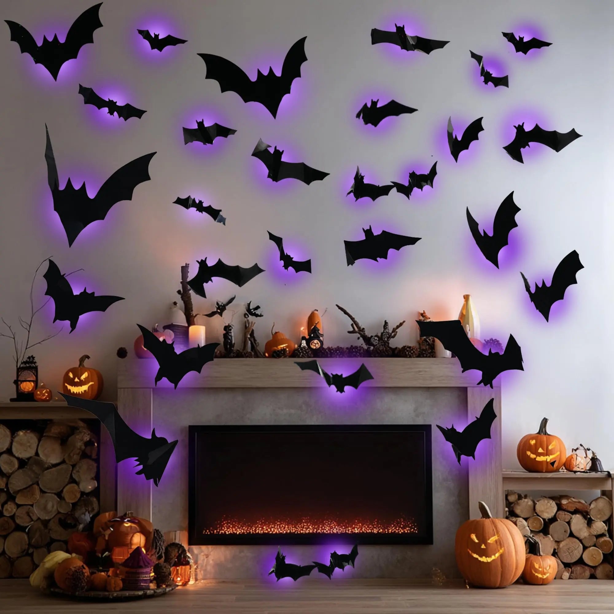 36-Pcs 3D Lighted Halloween Bat Decor – Removable Wall Stickers with Flashing LEDs for Indoor & Outdoor Use