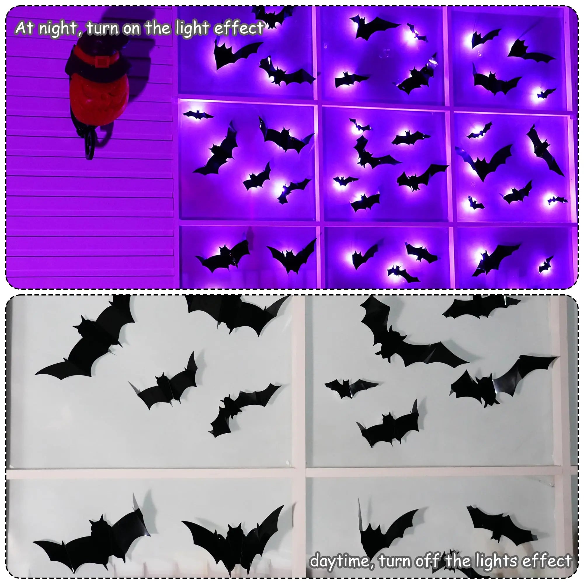 36-Pcs 3D Lighted Halloween Bat Decor – Removable Wall Stickers with Flashing LEDs for Indoor & Outdoor Use