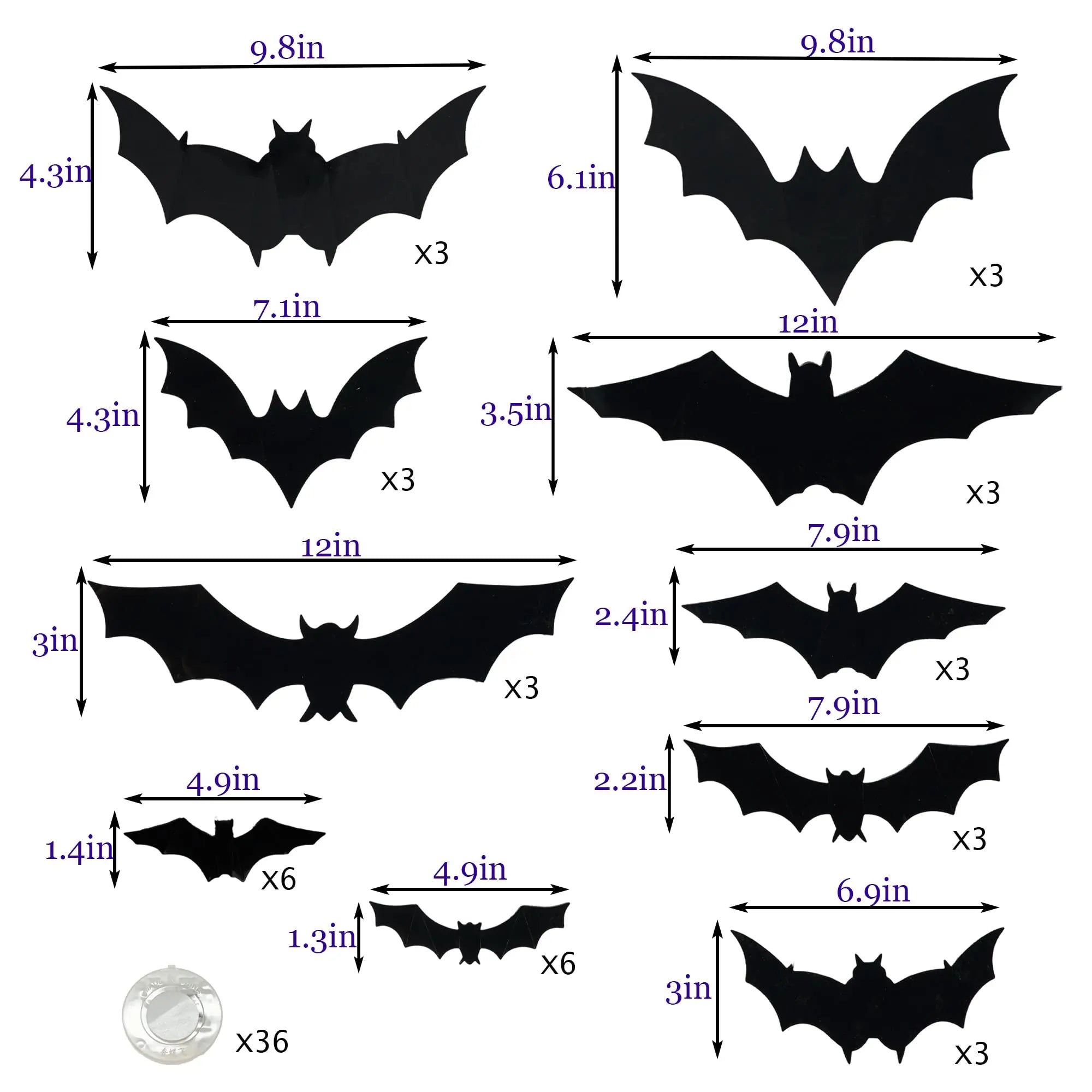 36-Pcs 3D Lighted Halloween Bat Decor – Removable Wall Stickers with Flashing LEDs for Indoor & Outdoor Use