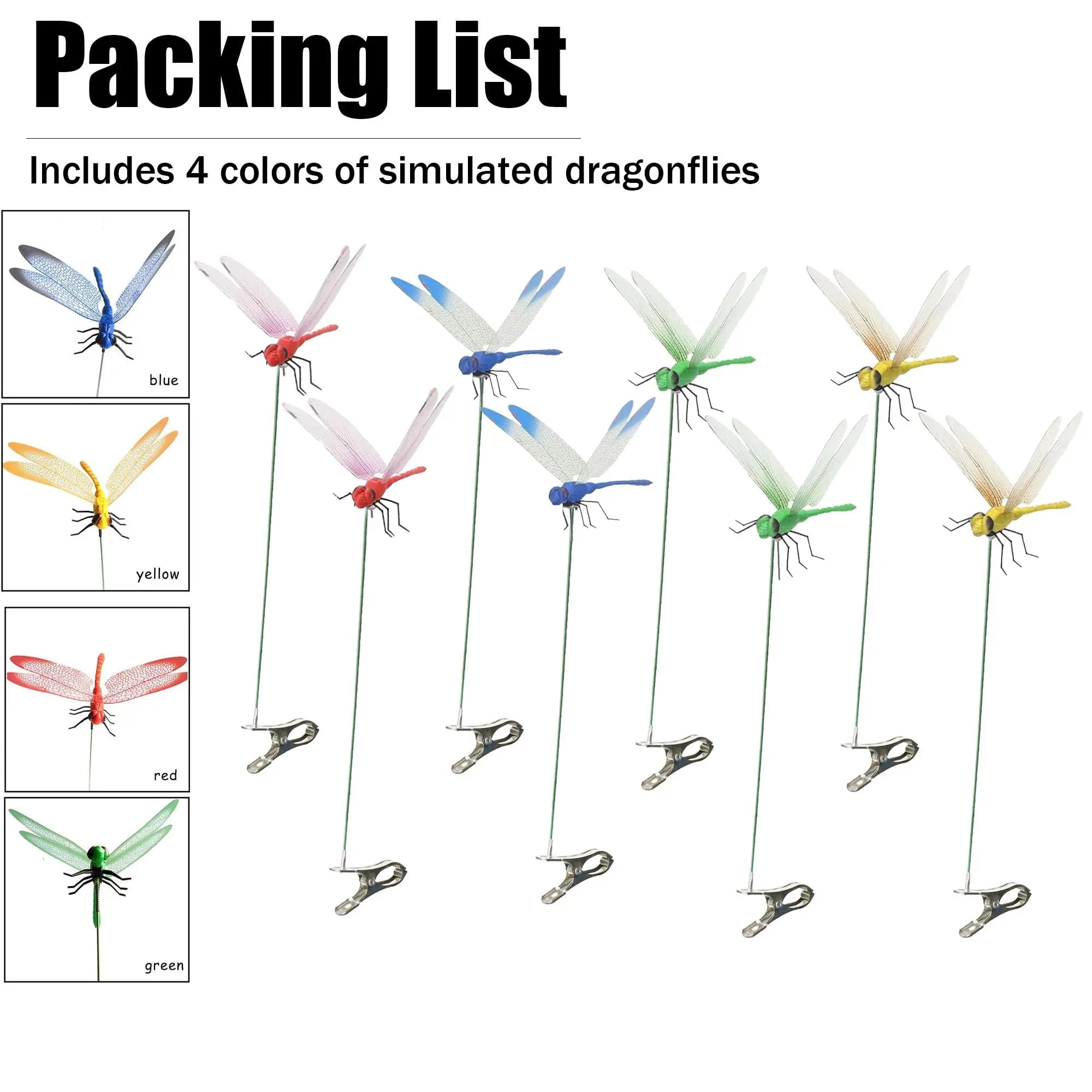 3D Fake Dragonfly Clips – 8-Pack Outdoor Garden Decor with Stainless Steel Clips