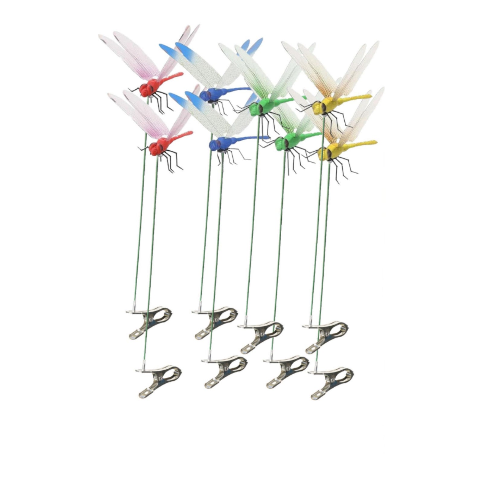 3D Fake Dragonfly Clips – 8-Pack Outdoor Garden Decor with Stainless Steel Clips