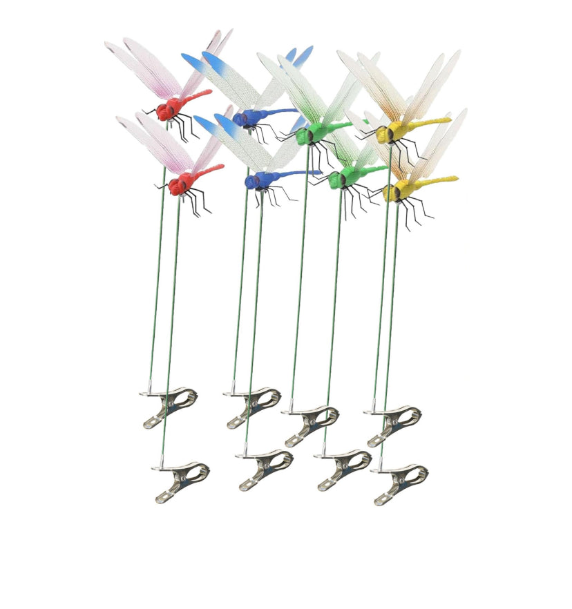 3D Fake Dragonfly Clips – 8-Pack Outdoor Garden Decor with Stainless Steel Clips