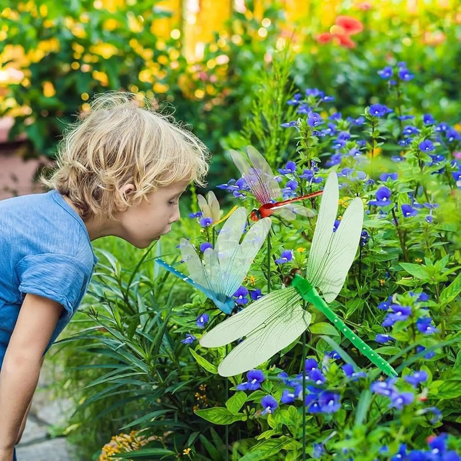 3D Fake Dragonfly Clips – 8-Pack Outdoor Garden Decor with Stainless Steel Clips