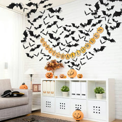 140-Pack 3D Realistic Bat Decorations – Waterproof PVC Halloween Stickers for Walls, Windows & Outdoor Displays