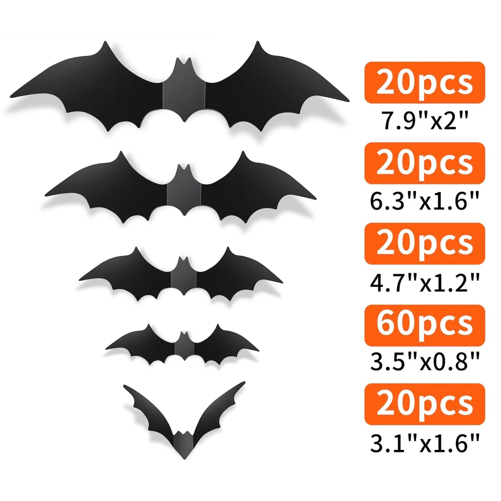 140-Pack 3D Realistic Bat Decorations – Waterproof PVC Halloween Stickers for Walls, Windows & Outdoor Displays