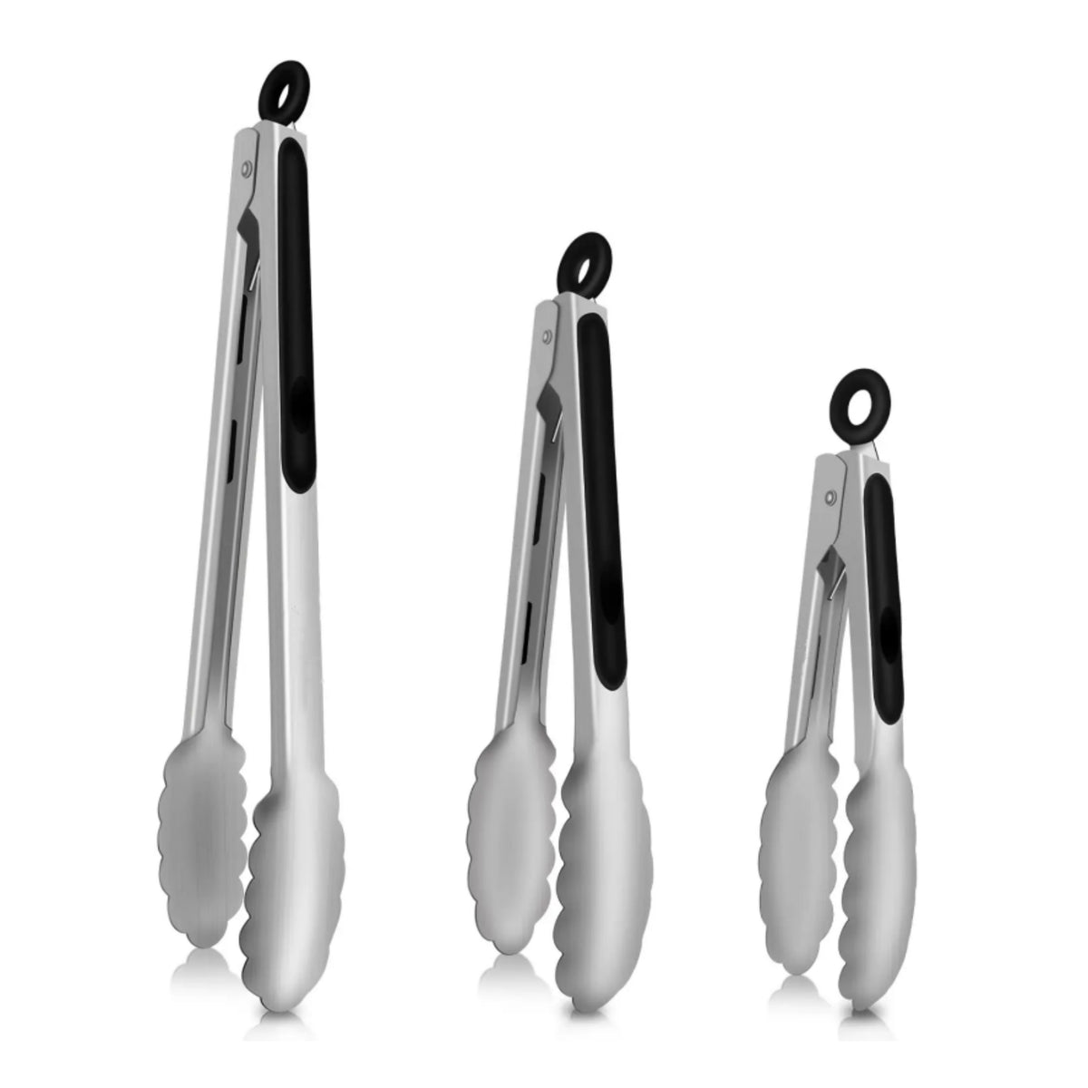 3-Piece Stainless Steel Cooking Tongs Set – Heat Resistant up to 600°F & Locking Design
