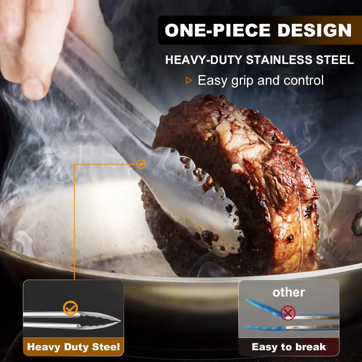 3-Piece Stainless Steel Cooking Tongs Set – Heat Resistant up to 600°F & Locking Design