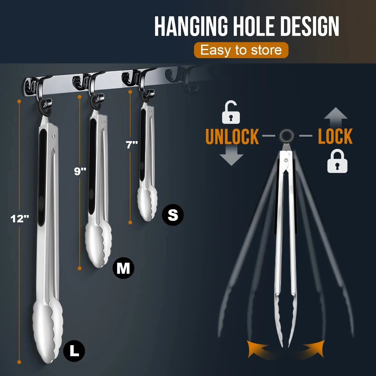 3-Piece Stainless Steel Cooking Tongs Set – Heat Resistant up to 600°F & Locking Design