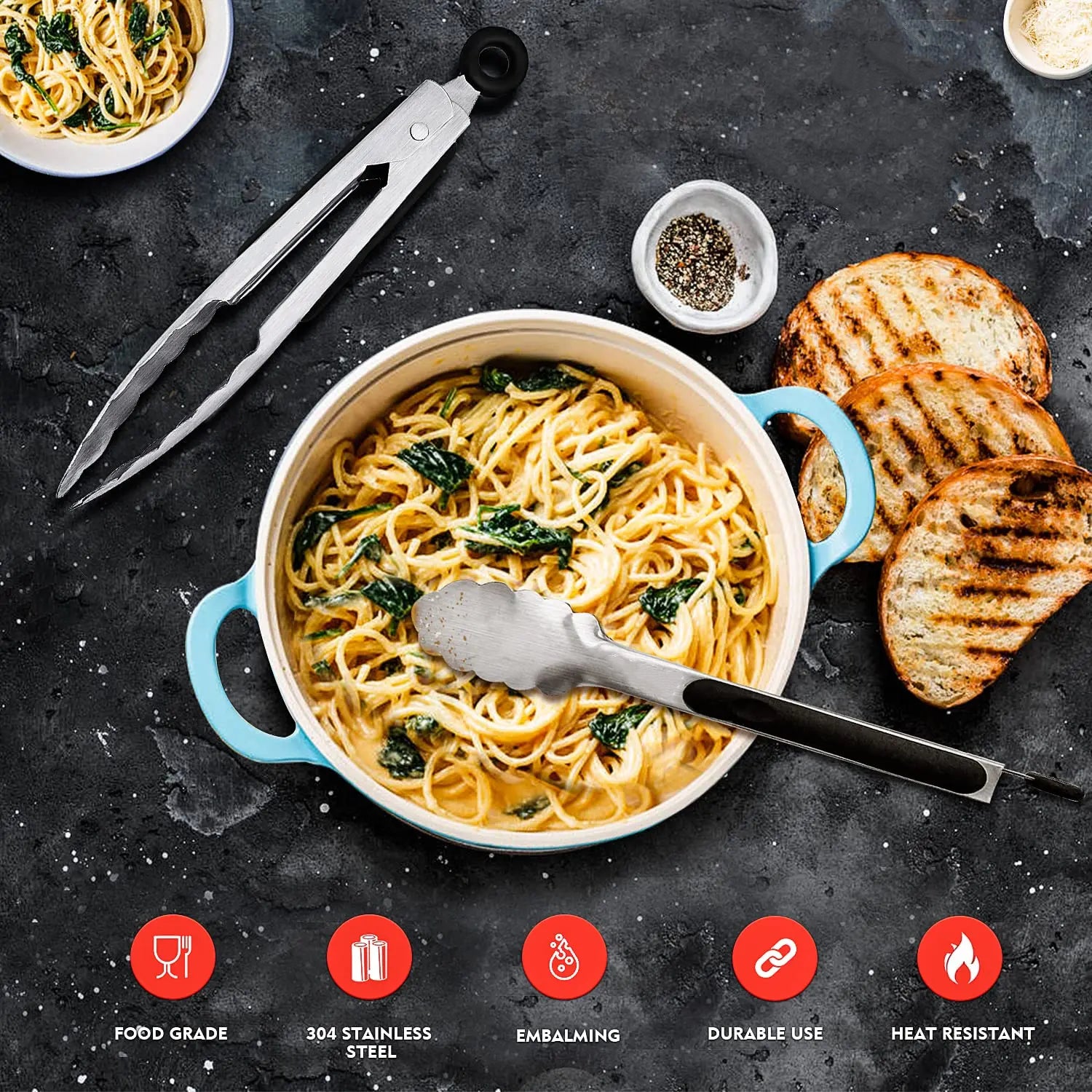 3-Piece Stainless Steel Cooking Tongs Set – Heat Resistant up to 600°F & Locking Design