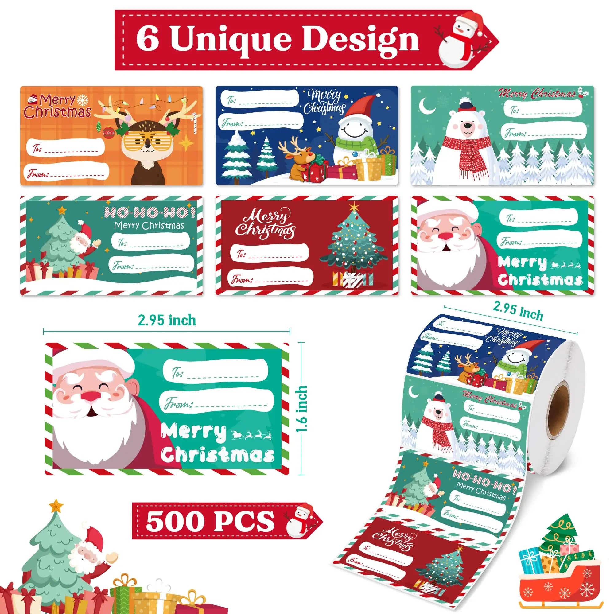 500 PCS Christmas Gift Tags – Self-Adhesive Premium Quality Gift Labels for Holiday Wrapping (2.95 x 1.6 Inches)