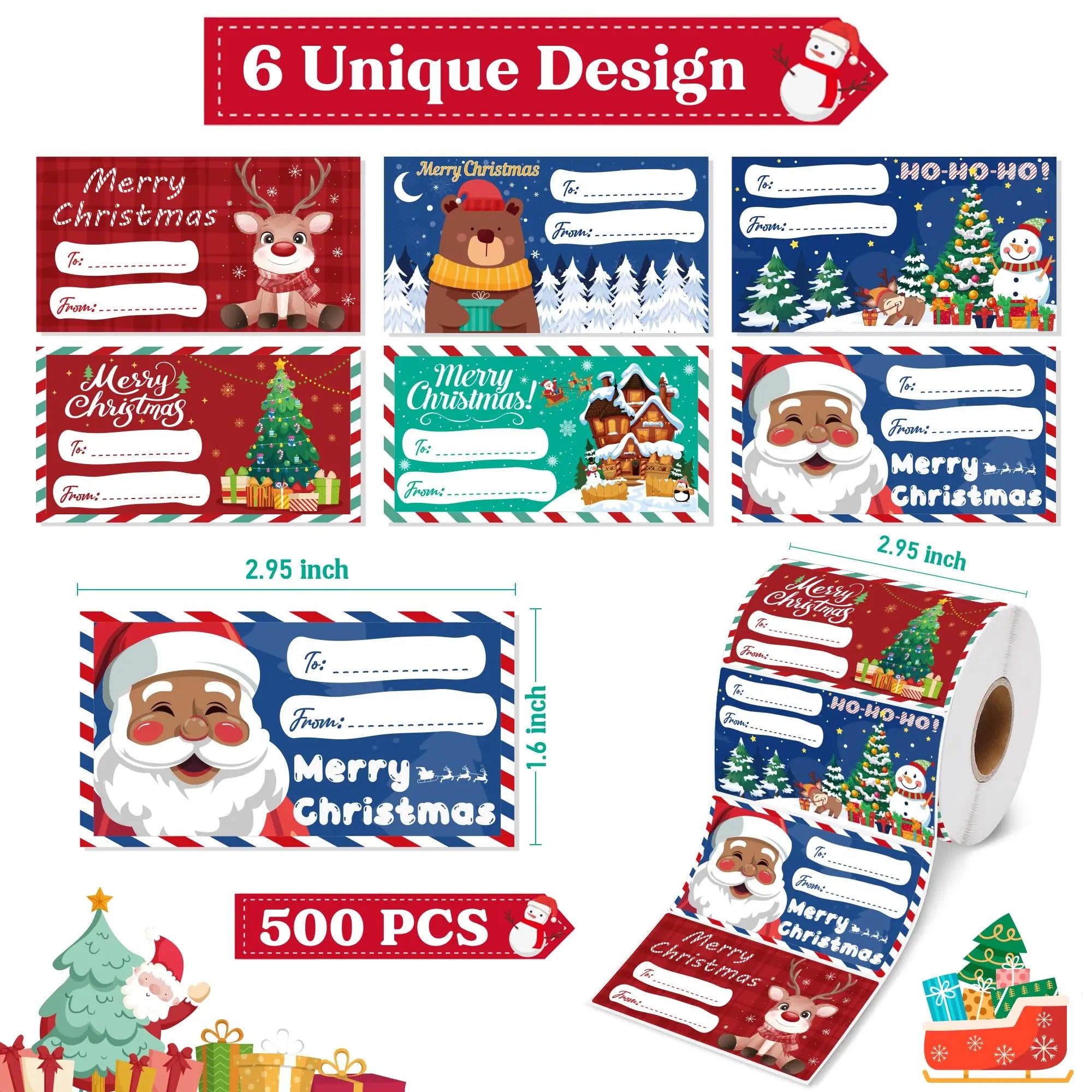 500 PCS Christmas Gift Tags – Self-Adhesive Premium Quality Gift Labels for Holiday Wrapping (2.95 x 1.6 Inches)
