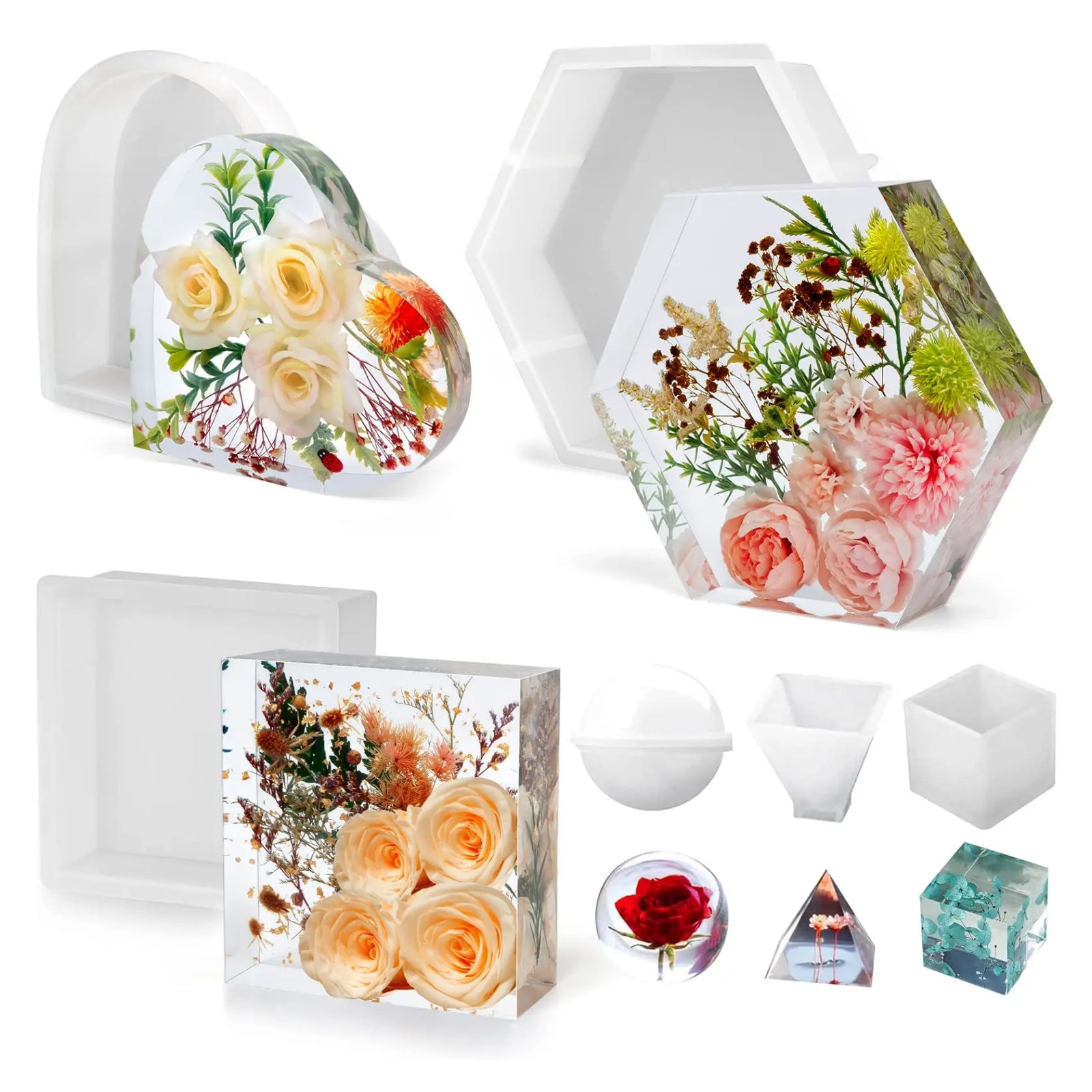 6PCS Resin Molds Silicone Set – Flower Preservation Silicone Molds for Epoxy Bookends & DIY Art